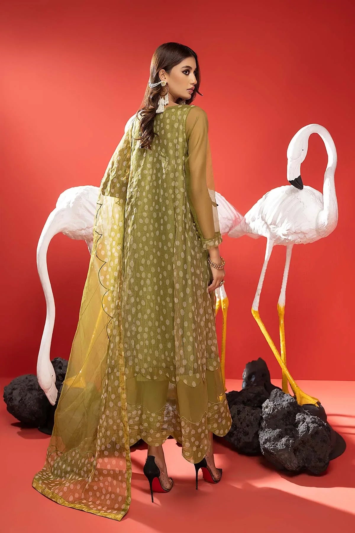 3-Pc Printed Organza Long Shirt With Raw Silk Qlot Trouser and Organza Dupatta CMA22-85