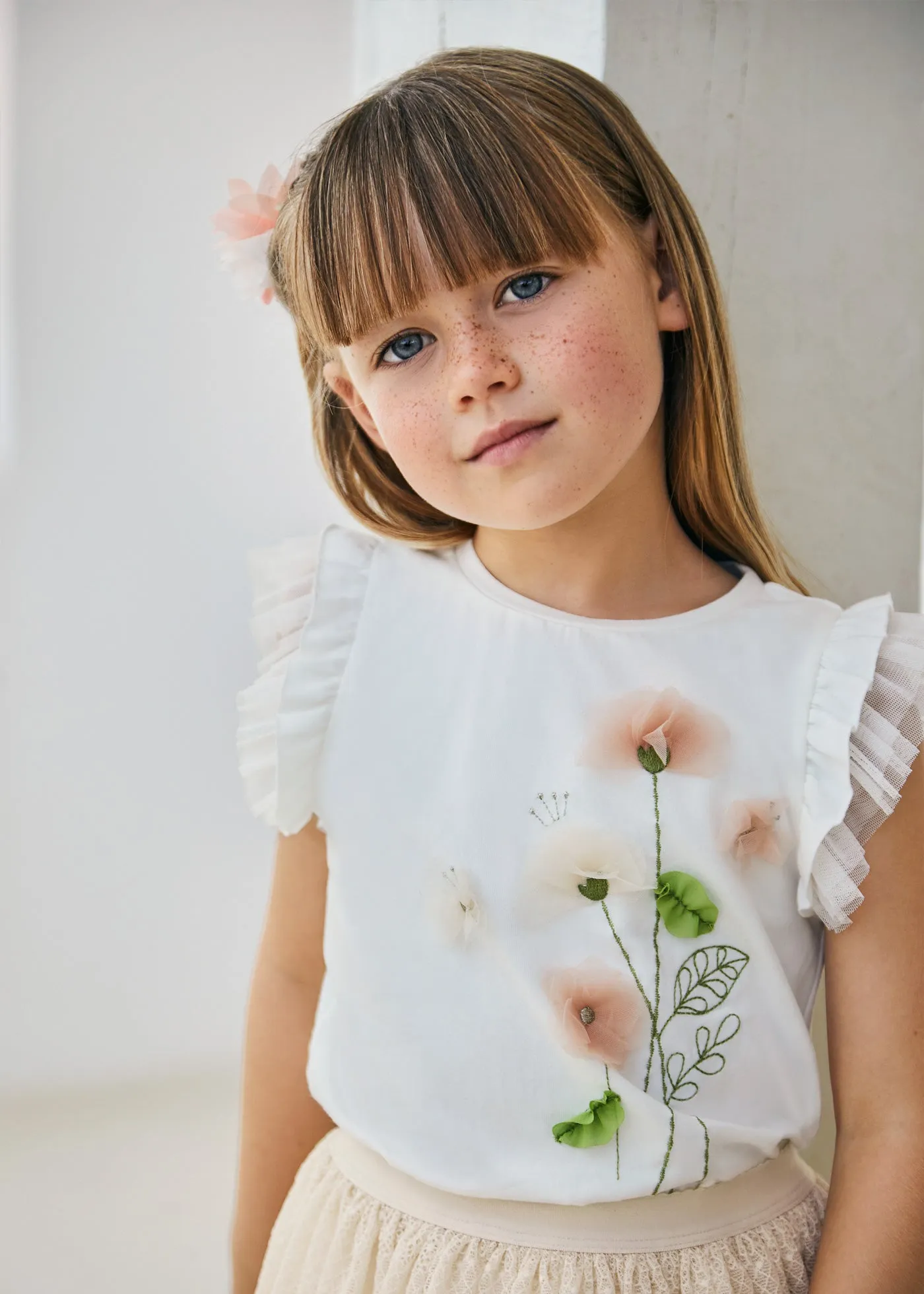 3079 - S/s t-shirt for girl - Natural-white