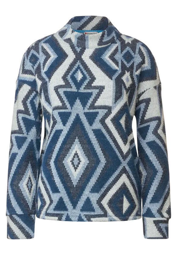 320695- Blue Print Turtle Neck Pullover - Street one