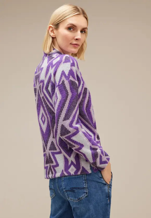 320695- Purple Print Turtle Neck Pullover - Street one