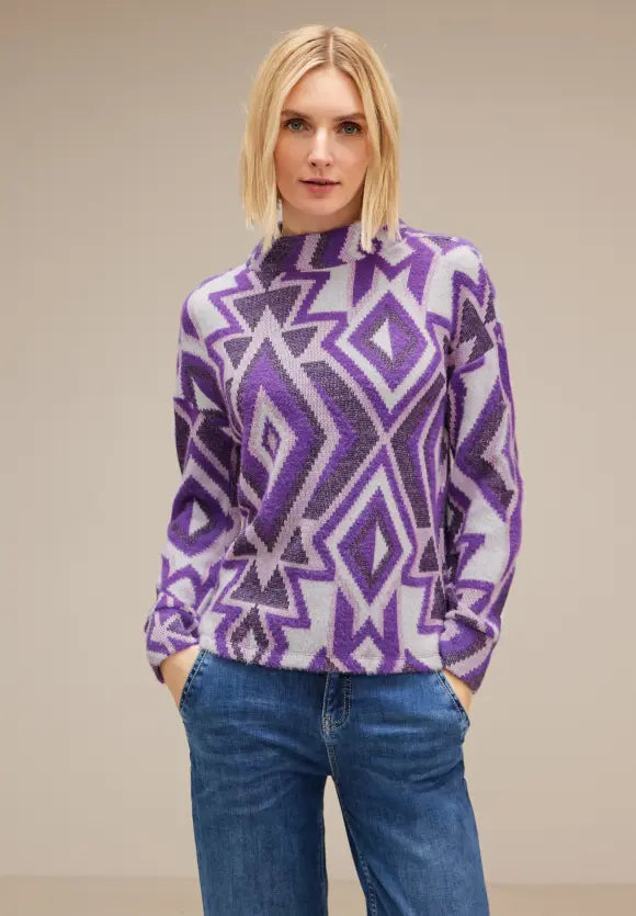 320695- Purple Print Turtle Neck Pullover - Street one