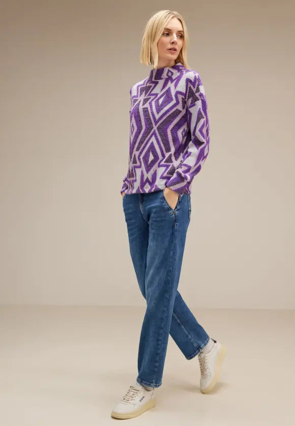 320695- Purple Print Turtle Neck Pullover - Street one