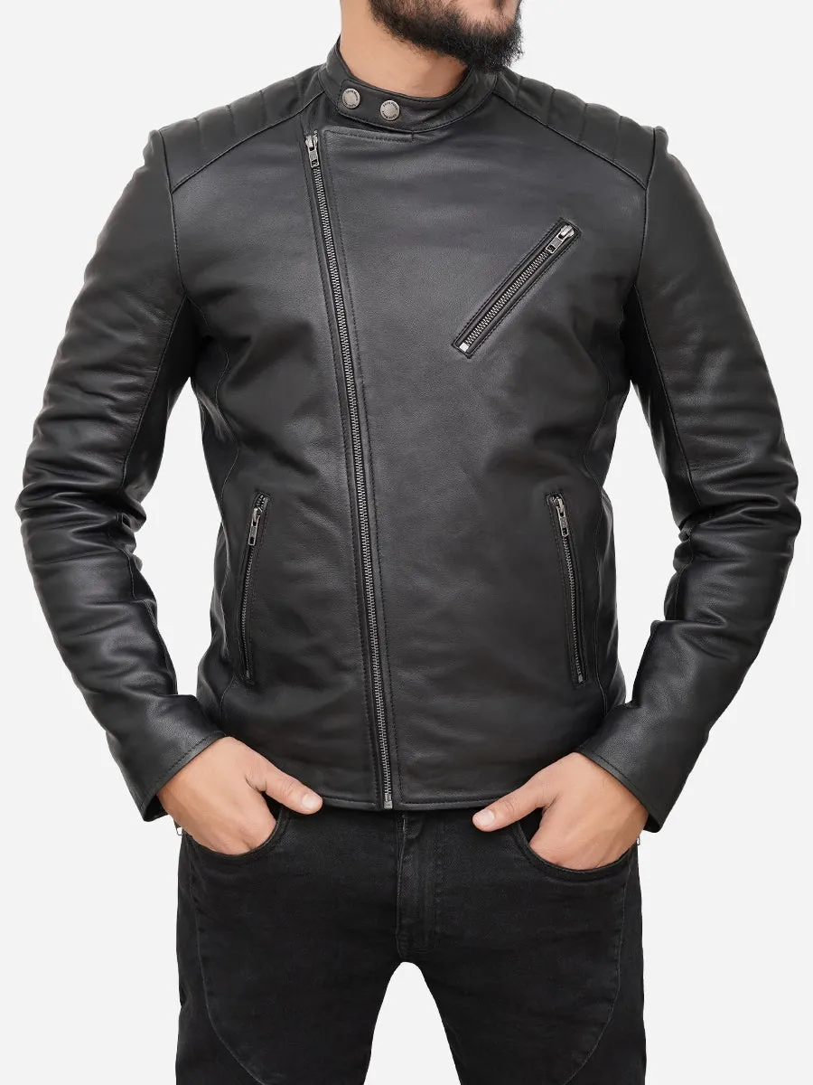 Alex Black Real Leather Biker Jacket