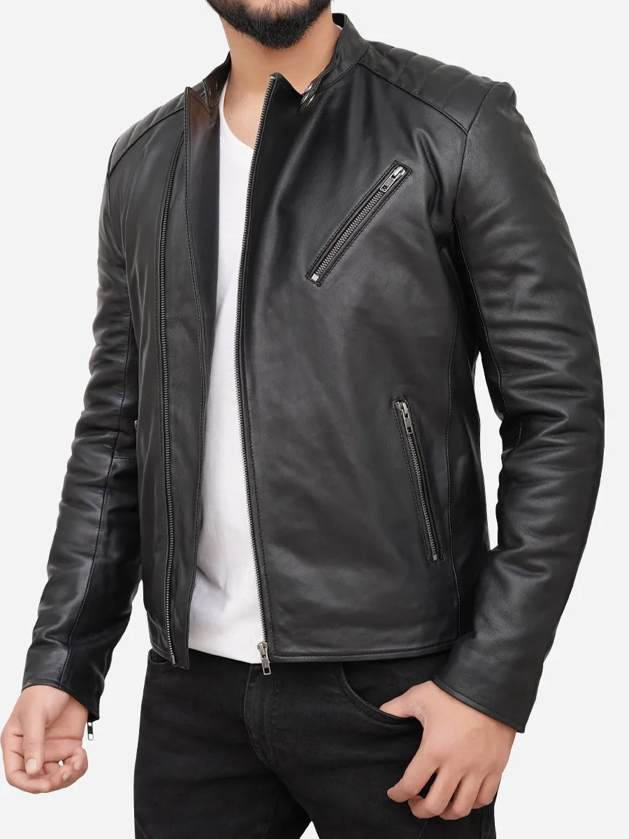 Alex Black Real Leather Biker Jacket