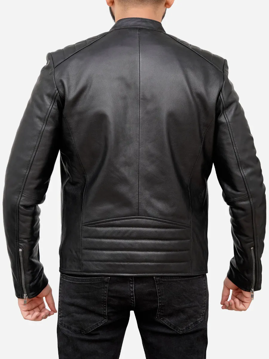 Alex Black Real Leather Biker Jacket