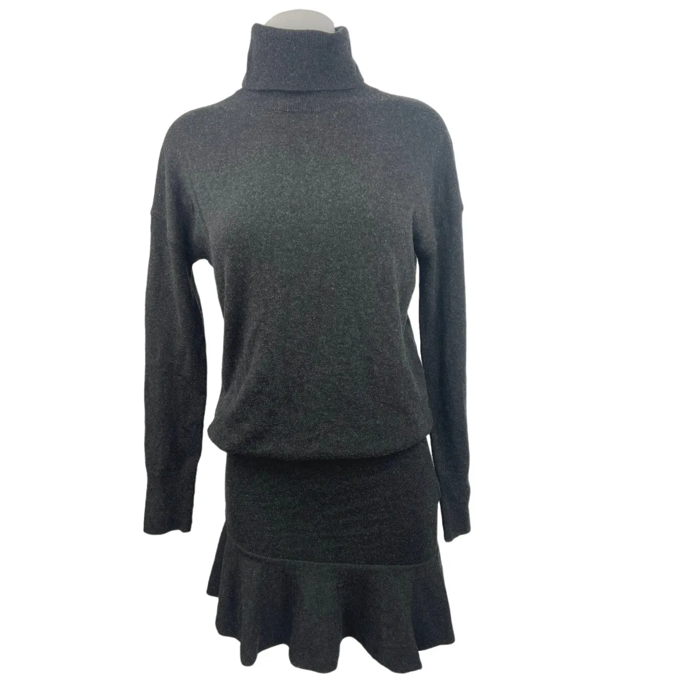 All Saints Black Hava Wool Cashmere Turtleneck Blouson Mini Sweater Dress Size S