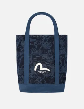 Allover Daruma Discharged-Print Denim Tote Bag