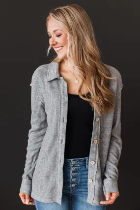 Always My Best Knit Shirt Jacket- Grey