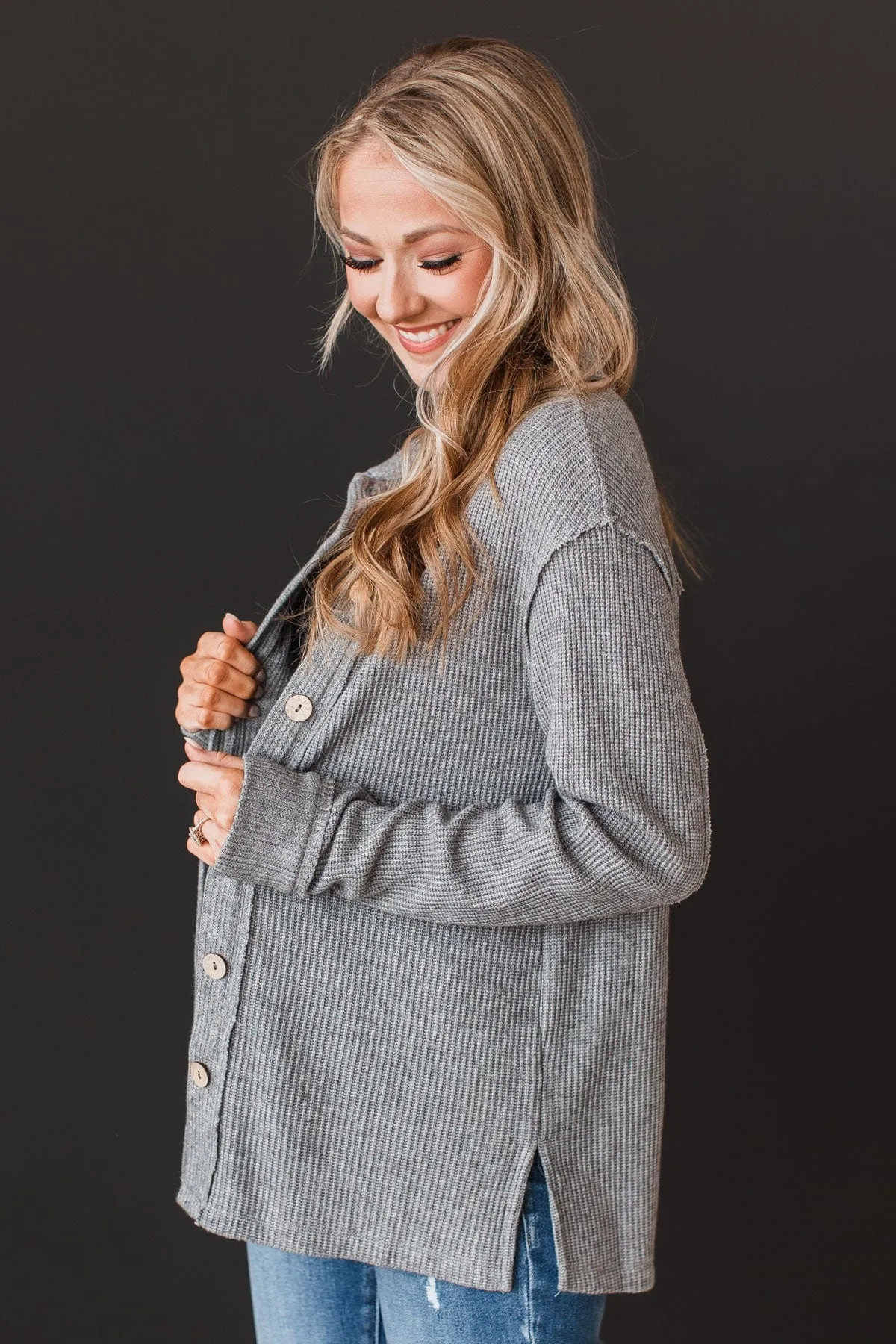 Always My Best Knit Shirt Jacket- Grey