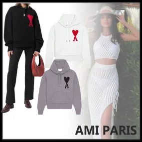 AMI PARIS  |Heart Unisex Wool Long Sleeves Logo Hoodies & Sweatshirts