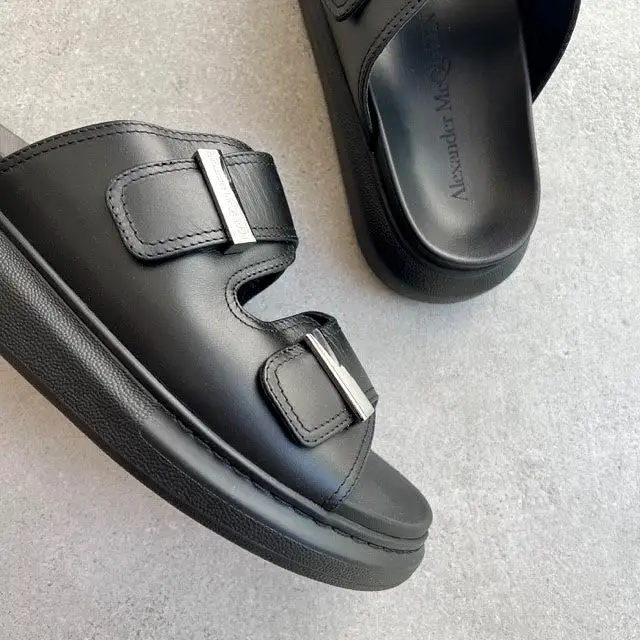 AMQ Hybrid Leather Slides (E), Black