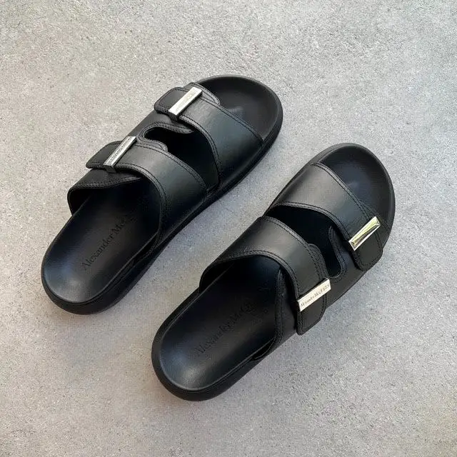 AMQ Hybrid Leather Slides (E), Black