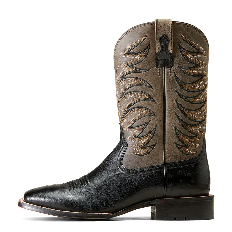 'Ariat' Men's Badlands Western Square Toe - Jet Black Ostrich / Smokey Grey