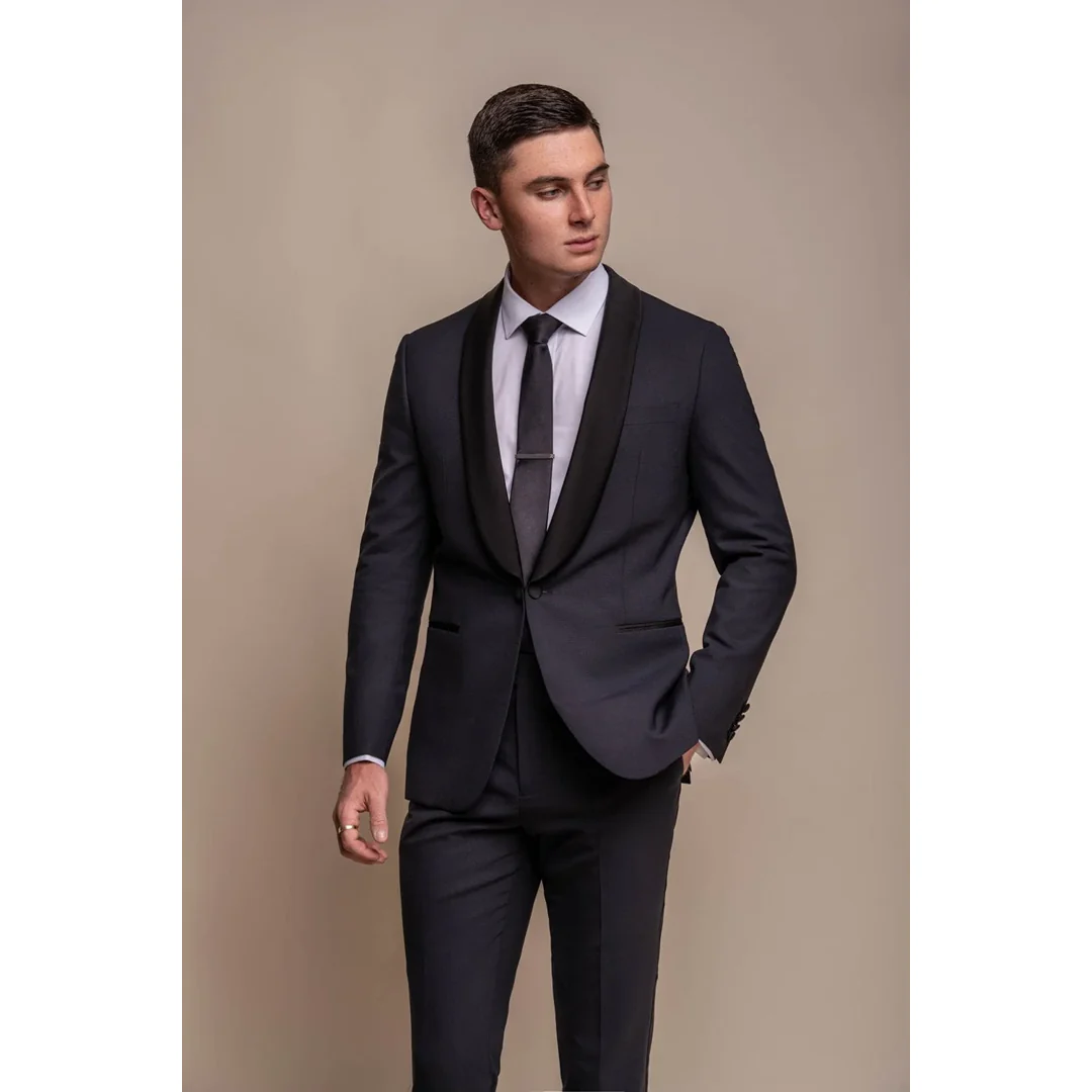 Aspen - Men's Plain Navy Tuxedo Blazer