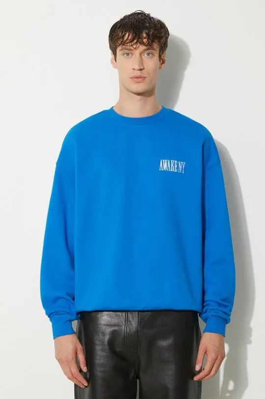 Awake NY cotton sweatshirt Awake Crewneck men's blue color SP24-CN002