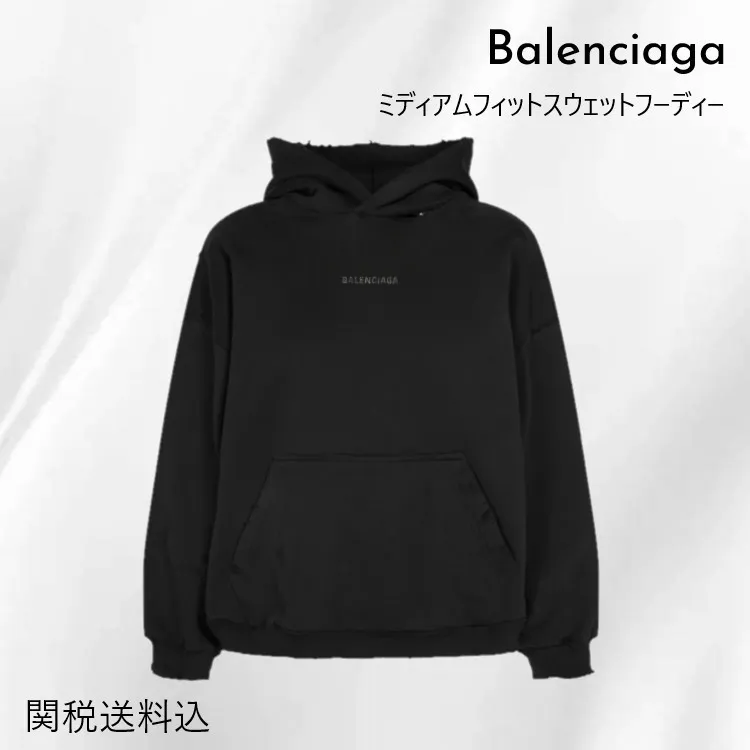 BALENCIAGA  |Long Sleeves Plain Cotton Logo Hoodies & Sweatshirts