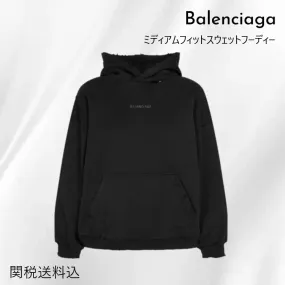 BALENCIAGA  |Long Sleeves Plain Cotton Logo Hoodies & Sweatshirts