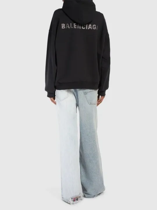 BALENCIAGA  |Long Sleeves Plain Cotton Logo Hoodies & Sweatshirts