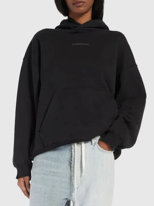 BALENCIAGA  |Long Sleeves Plain Cotton Logo Hoodies & Sweatshirts