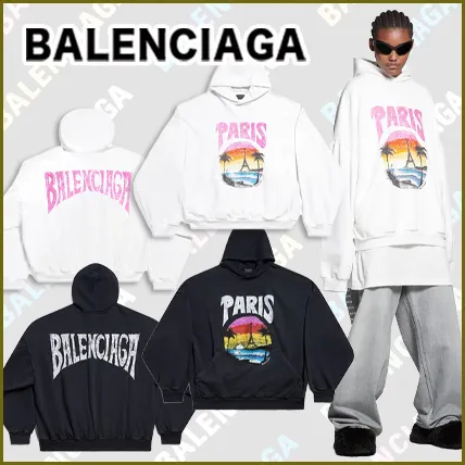 BALENCIAGA  |Unisex Long Sleeves Plain Cotton Oversized Logo