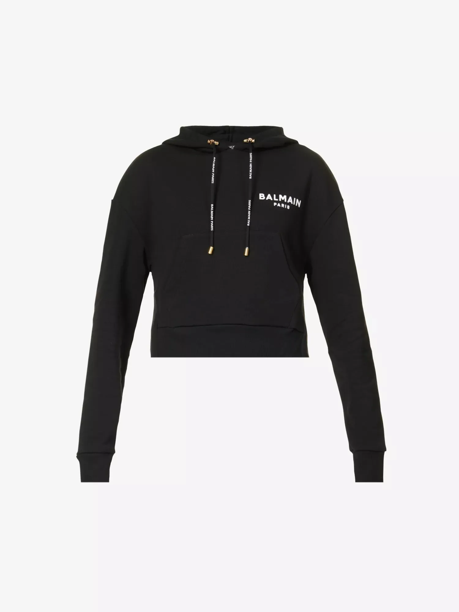 BALMAIN  |Long Sleeves Plain Cotton Logo Hoodies & Sweatshirts