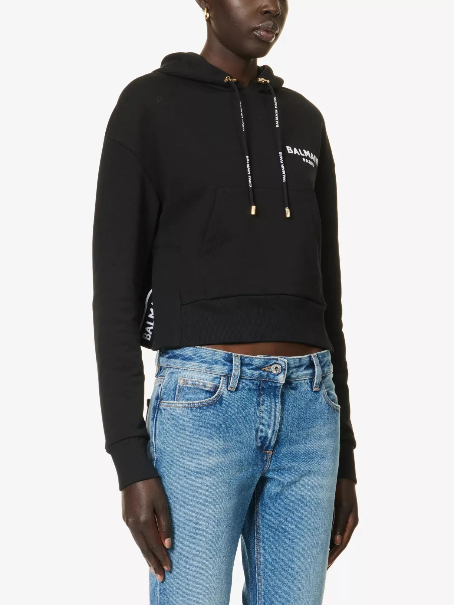 BALMAIN  |Long Sleeves Plain Cotton Logo Hoodies & Sweatshirts