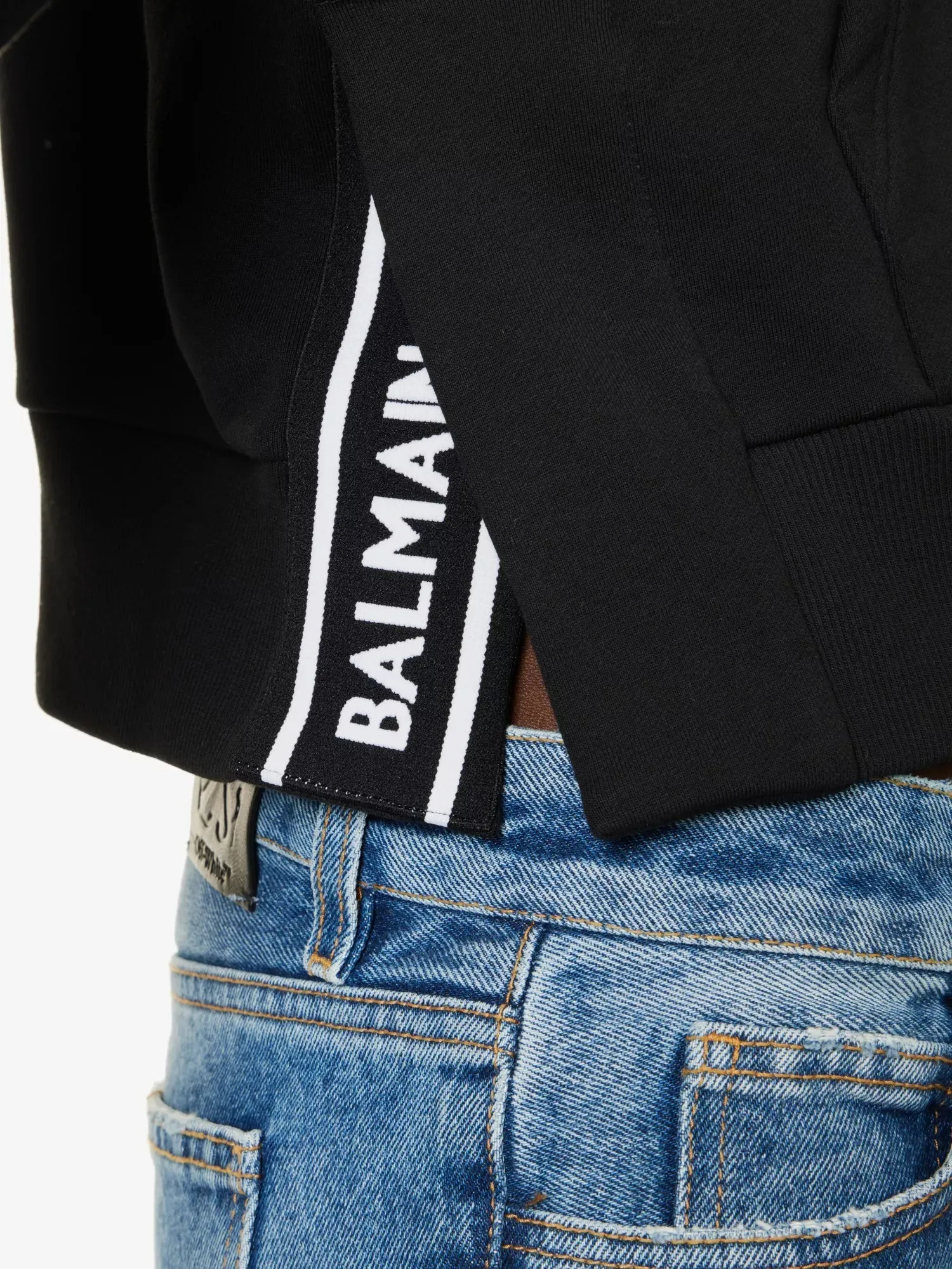 BALMAIN  |Long Sleeves Plain Cotton Logo Hoodies & Sweatshirts