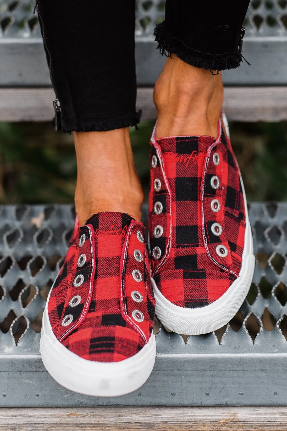 Blowfish Play Sneakers- Red Buffalo Plaid