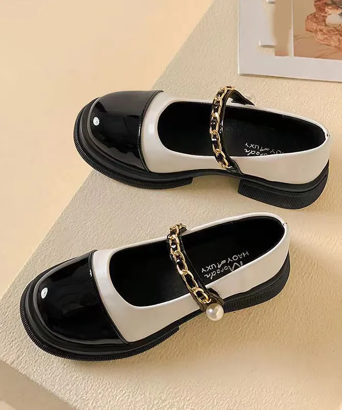 Boho Black Pearl Splicing Buckle Strap Chunky Loafer Shoes