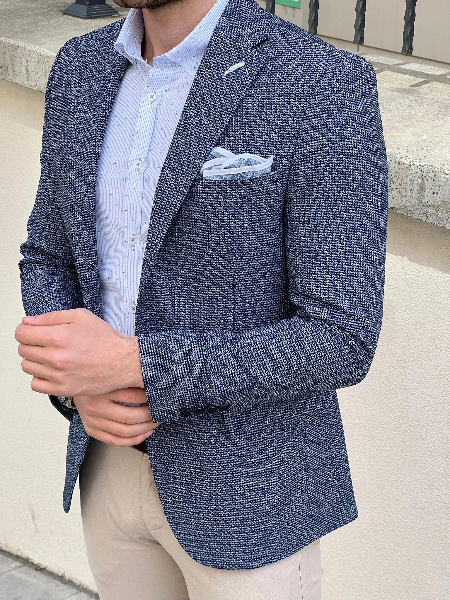 Bojoni Montebello Slim Fit High Quality Knitted Blue Blazer