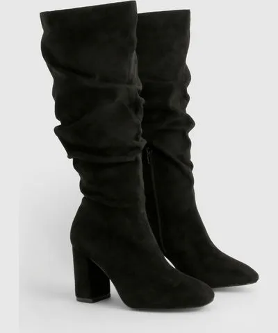 boohoo Womens Wide Width Slouchy Block Heel Boots