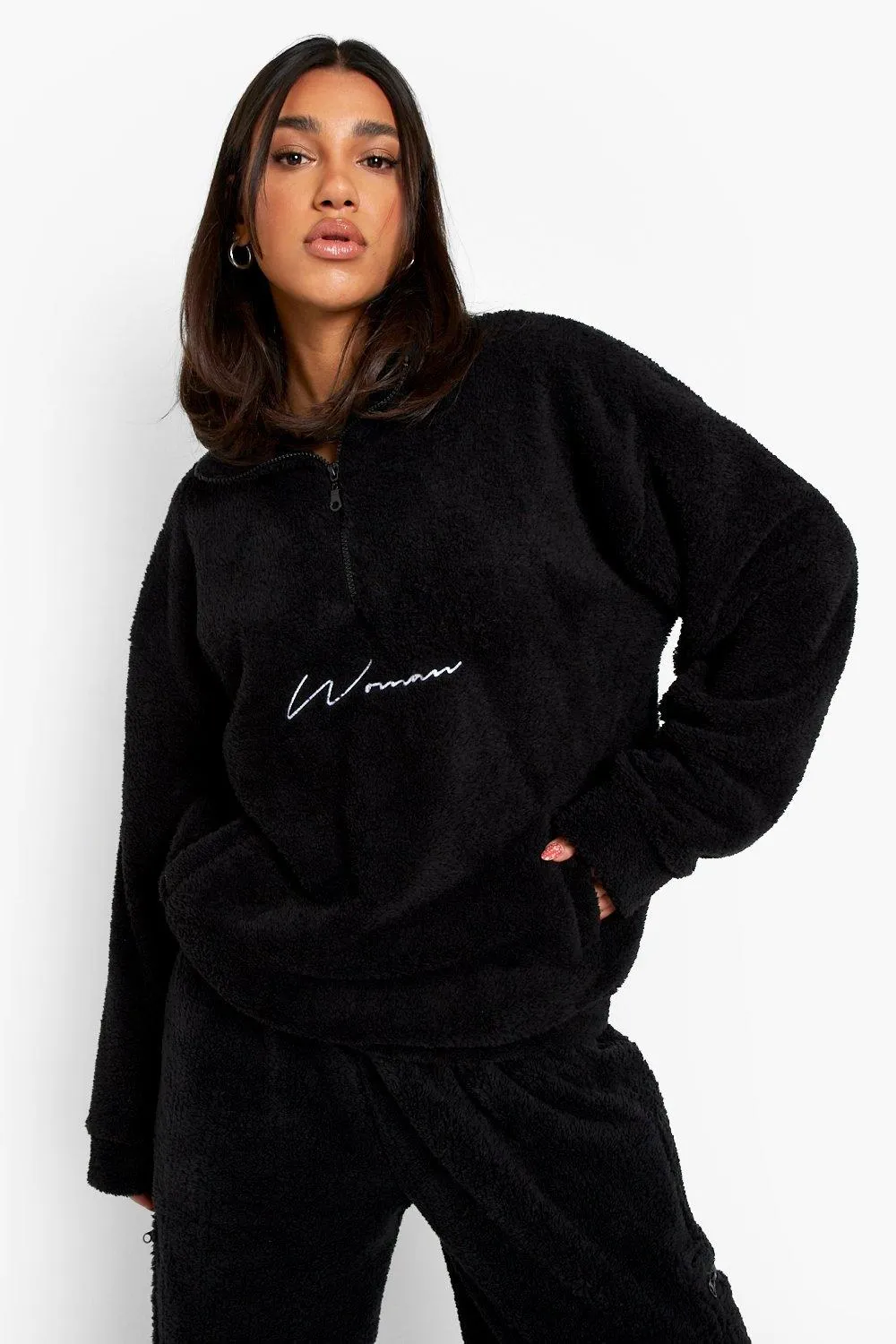 Borg Woman Oversized Half Zip Sweater