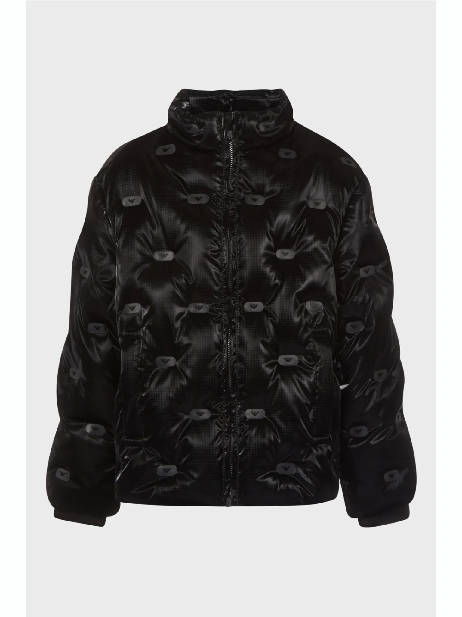 BOYS ALLOVER EAGLE SHINY PUFFER JACKET - Nero