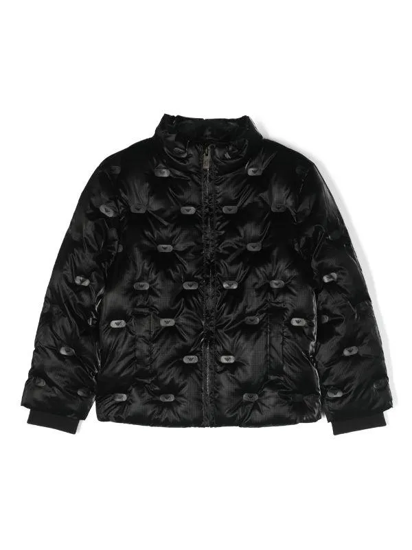 BOYS ALLOVER EAGLE SHINY PUFFER JACKET - Nero