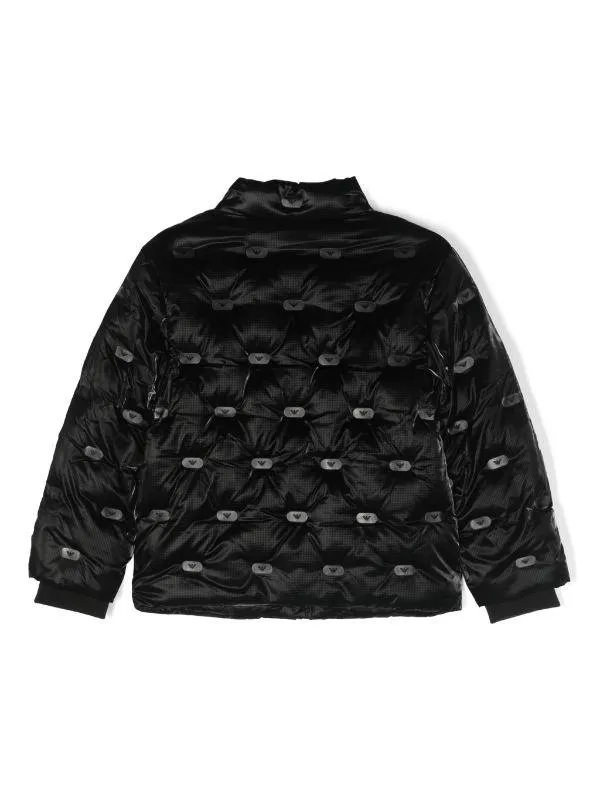 BOYS ALLOVER EAGLE SHINY PUFFER JACKET - Nero