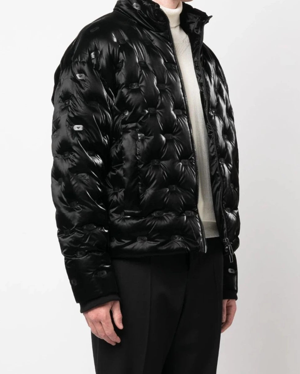 BOYS ALLOVER EAGLE SHINY PUFFER JACKET - Nero