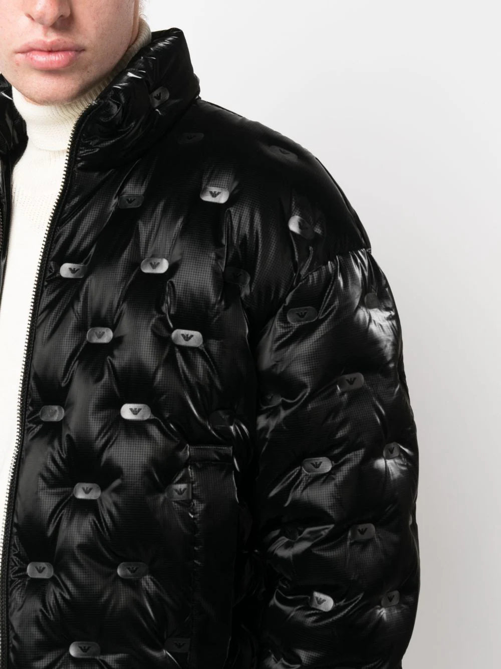 BOYS ALLOVER EAGLE SHINY PUFFER JACKET - Nero