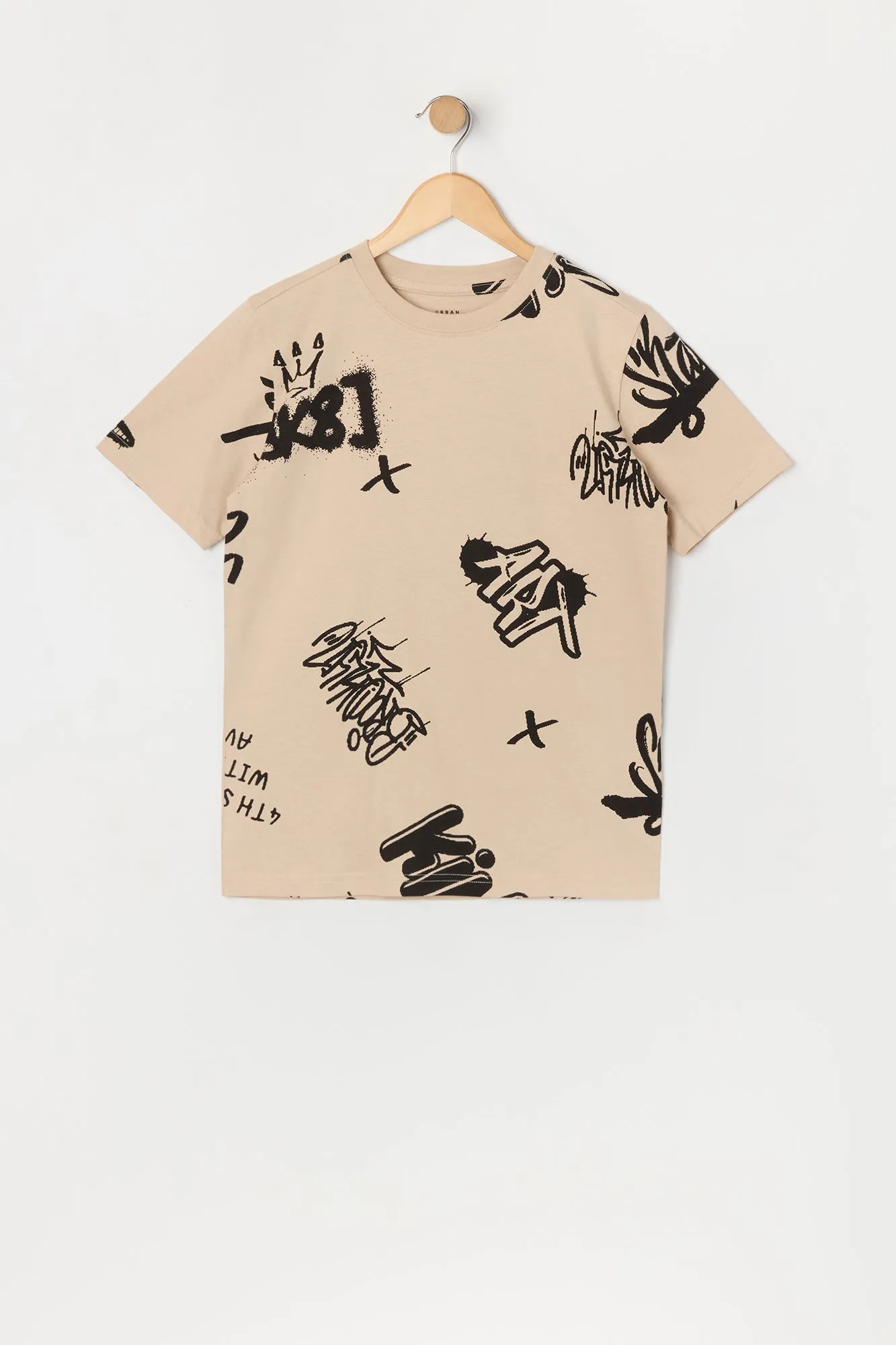 Boys Tan Graffiti Print T-Shirt