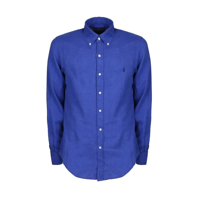 BUTTON DOWN SHIRT IN LINEN Man Royal blue Navy