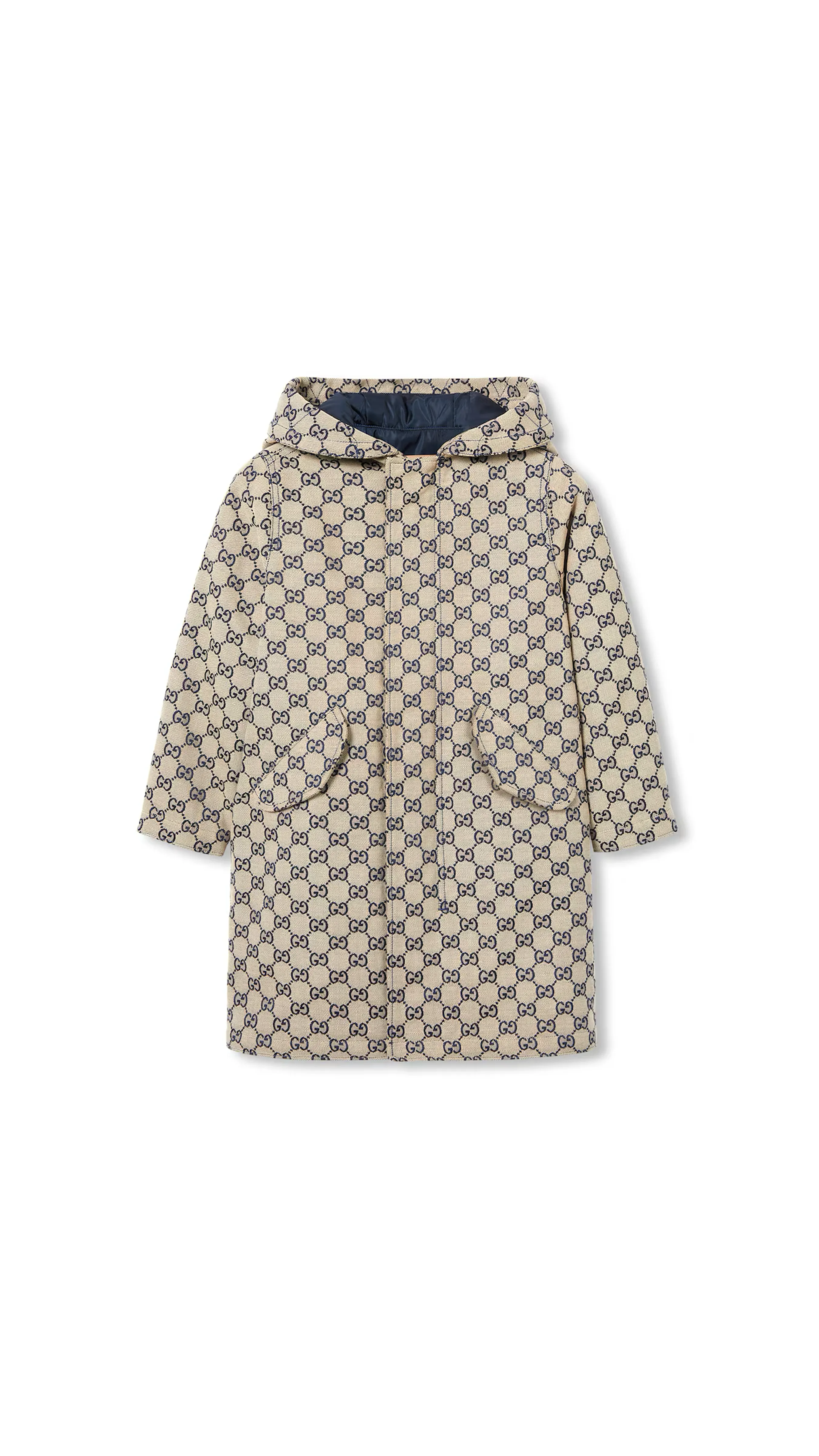 Children's GG Canvas Hooded Jacket - Beige\Blue