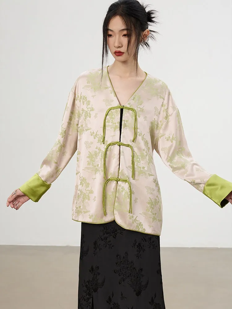 China Embroidery V-Neck Flower Retro Loose Jacket