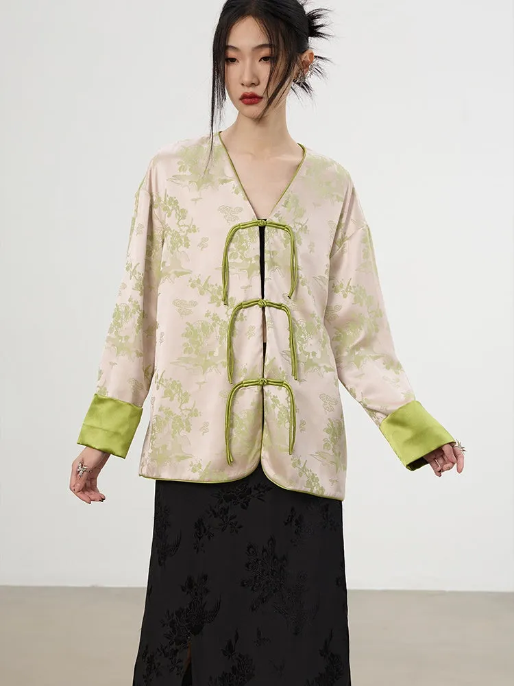 China Embroidery V-Neck Flower Retro Loose Jacket