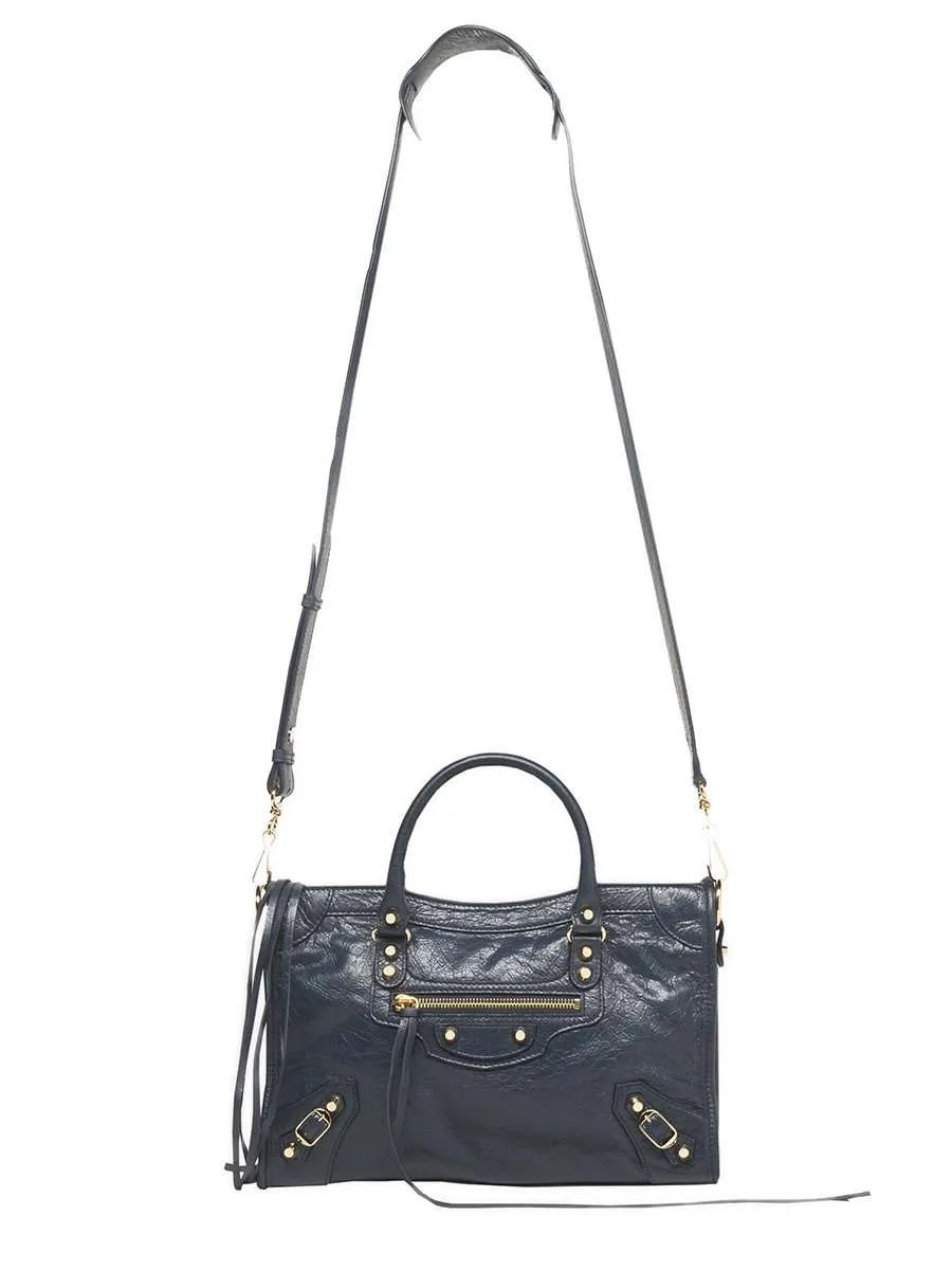 Classic City Medium Midnight Blue Crinkled Leather Tote Bag