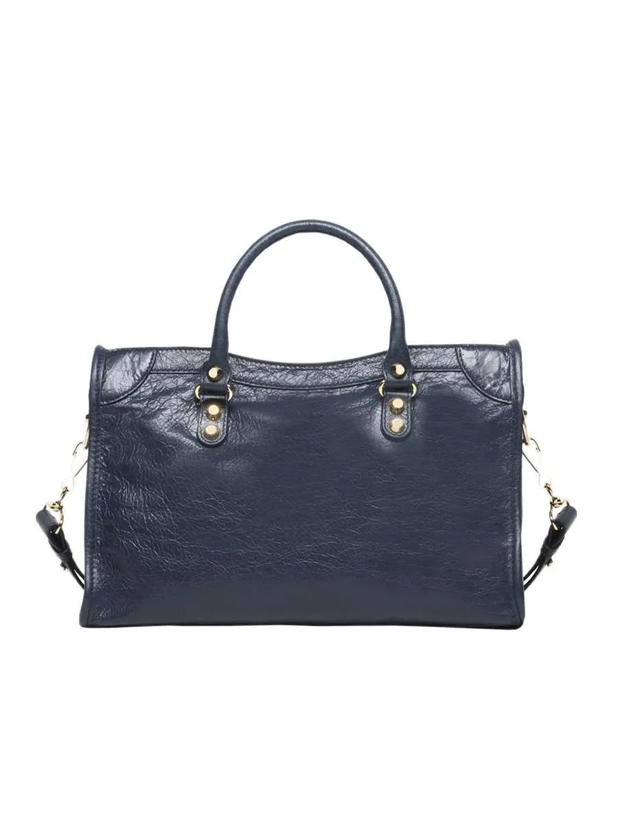 Classic City Medium Midnight Blue Crinkled Leather Tote Bag