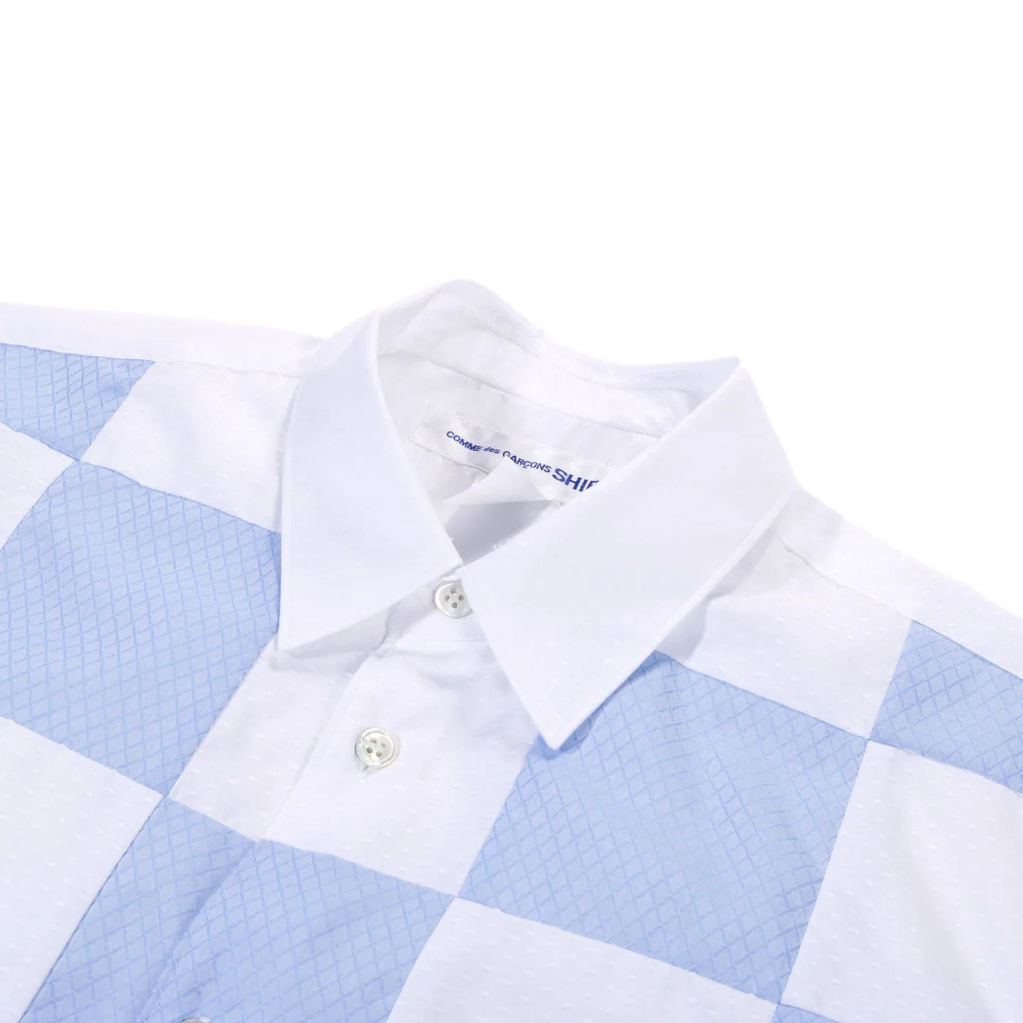 COMME DES GARCONS SHIRT B050 PATCHWORK SHORTSLEEVE SHIRT WHITE / BLUE