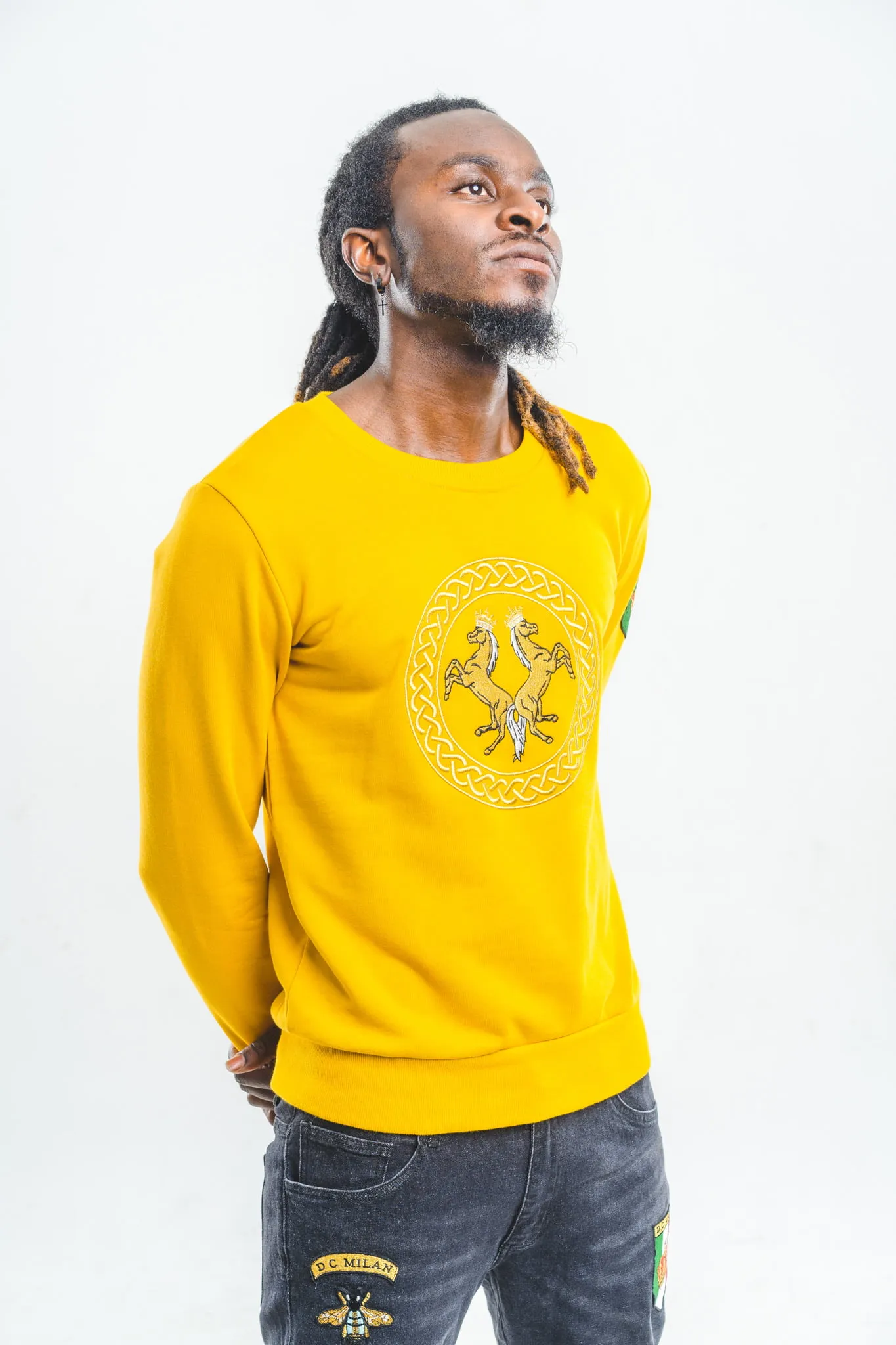 Cotton Sweatshirt with Embroidery – Yellow