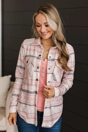 Dreamy Darling Lightweight Aztec Knit Jacket- Blush