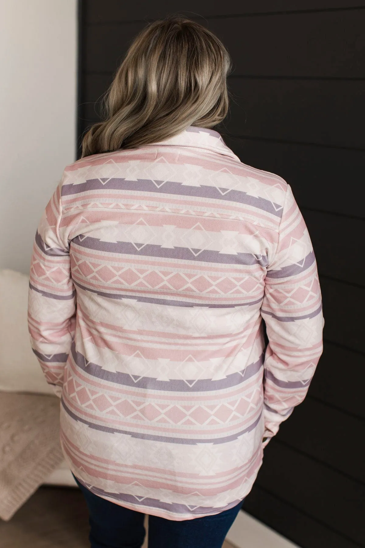 Dreamy Darling Lightweight Aztec Knit Jacket- Blush