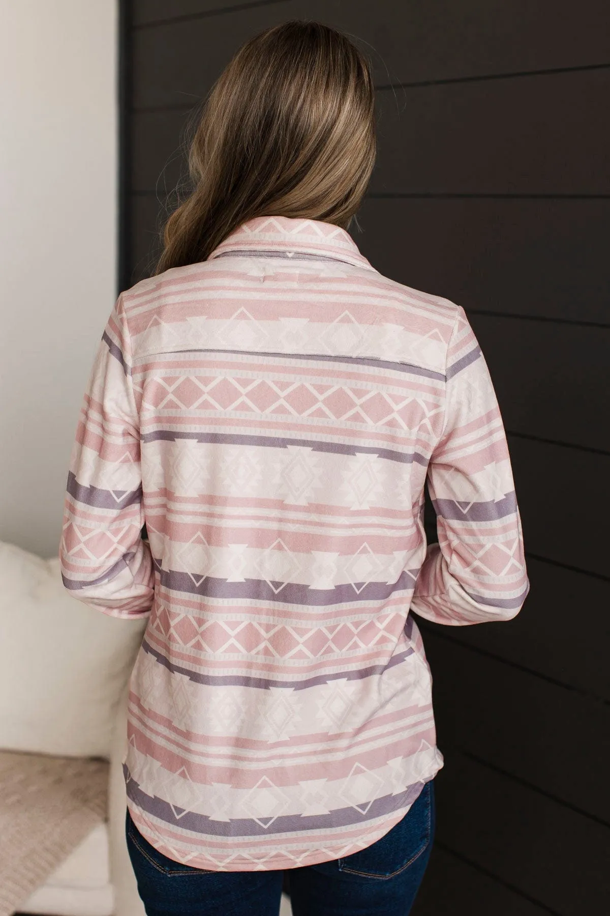 Dreamy Darling Lightweight Aztec Knit Jacket- Blush