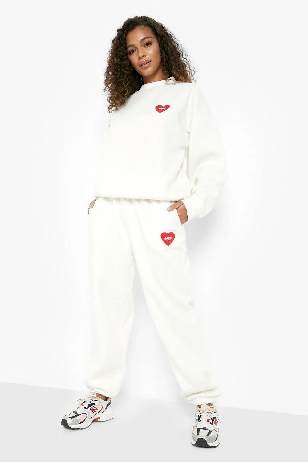 Embroidered Heart Nope Sweater Tracksuit